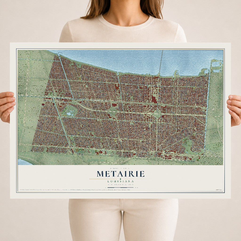 Map of Metairie, Louisiana, 18 x 24 inch unframed archival matte print
