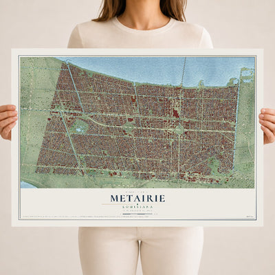 Map of Metairie, Louisiana, 18 x 24 inch unframed archival matte print