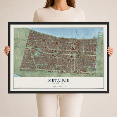Map of Metairie, Louisiana, 24 x 36 inch print in a black wood frame