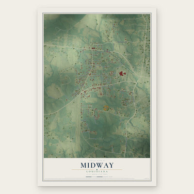 Midway, Louisiana map print, the full design