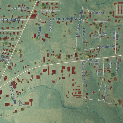 Close-up of the map of Midway, Louisiana print showing street and building detail
