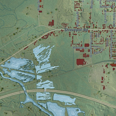 Second close-up of the map of Minden, Louisiana print showing more streets and buildings