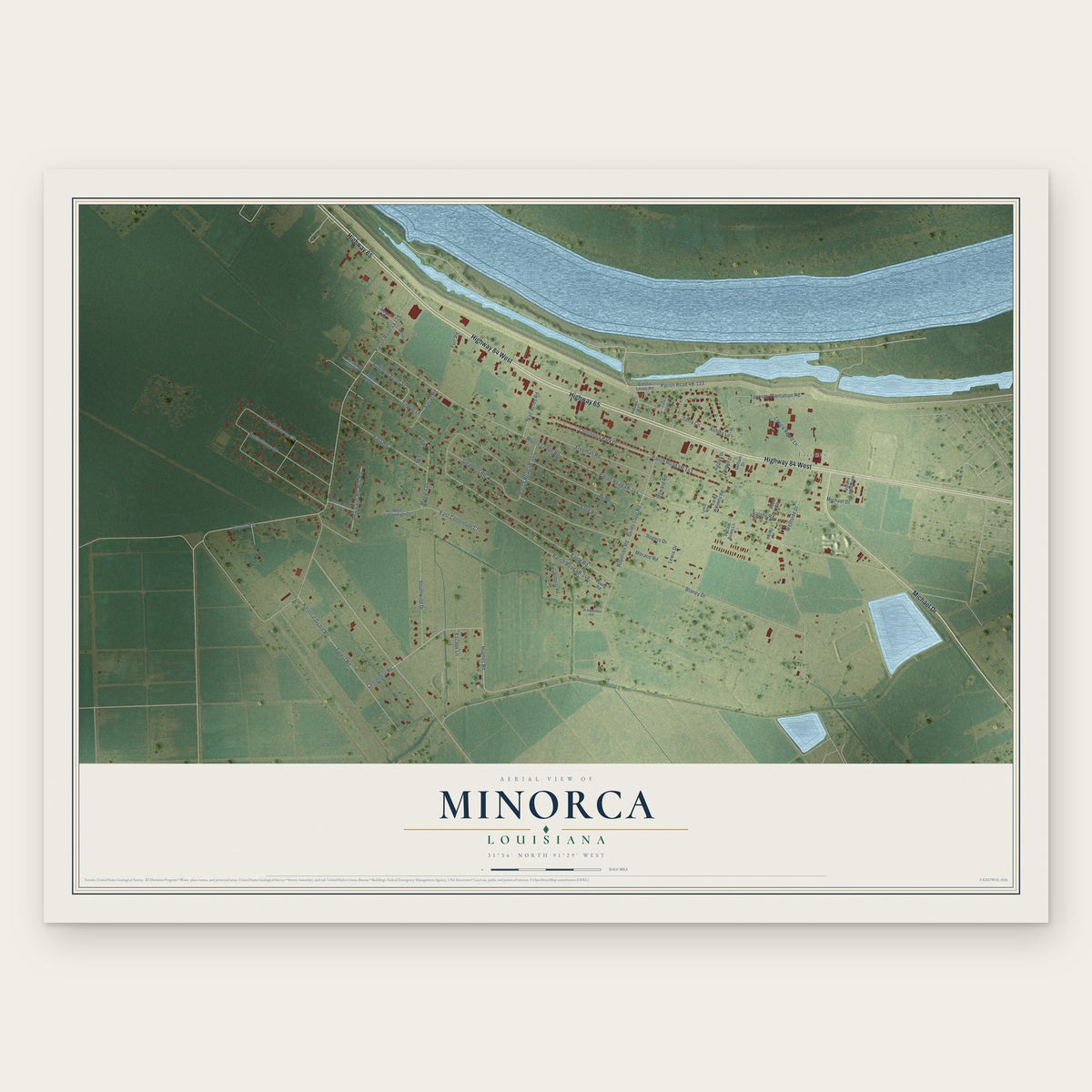 Minorca, Louisiana map print, the full design