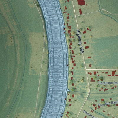 Close-up of the map of Monterey, Louisiana print showing street and building detail
