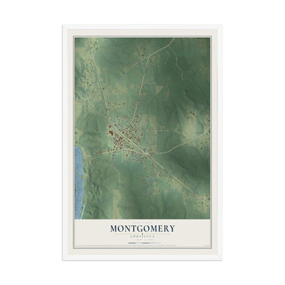 Map of Montgomery, Louisiana, 12 x 18 inch print in a white wood frame