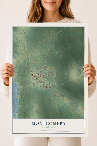 Map of Montgomery, Louisiana, 18 x 24 inch unframed archival matte print