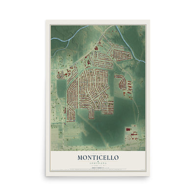 Map of Monticello, Louisiana, 12 x 18 inch unframed archival matte print