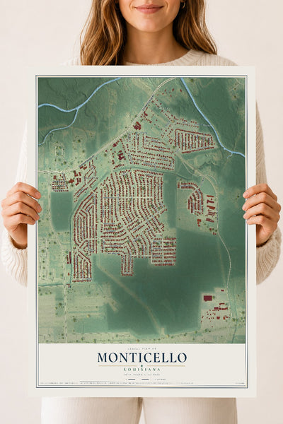 Map of Monticello, Louisiana, 18 x 24 inch unframed archival matte print