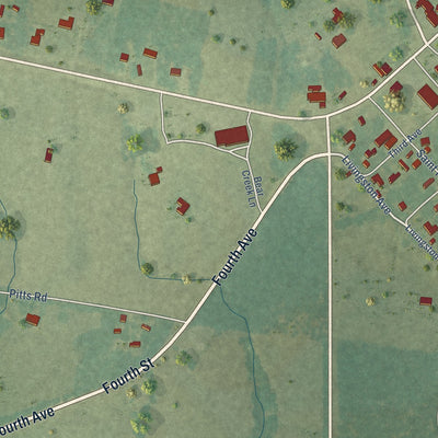 Close-up of the map of Montpelier, Louisiana print showing street and building detail