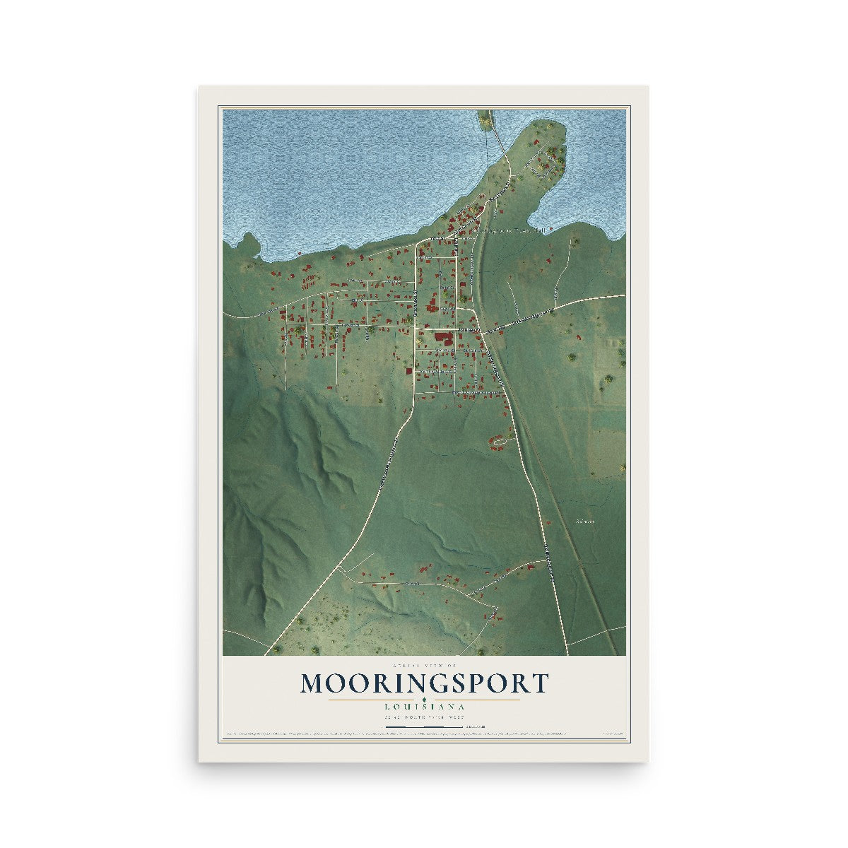 Map of Mooringsport, Louisiana, 12 x 18 inch unframed archival matte print