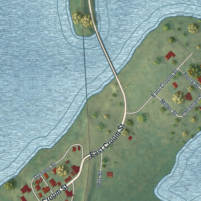 Second close-up of the map of Mooringsport, Louisiana print showing more streets and buildings