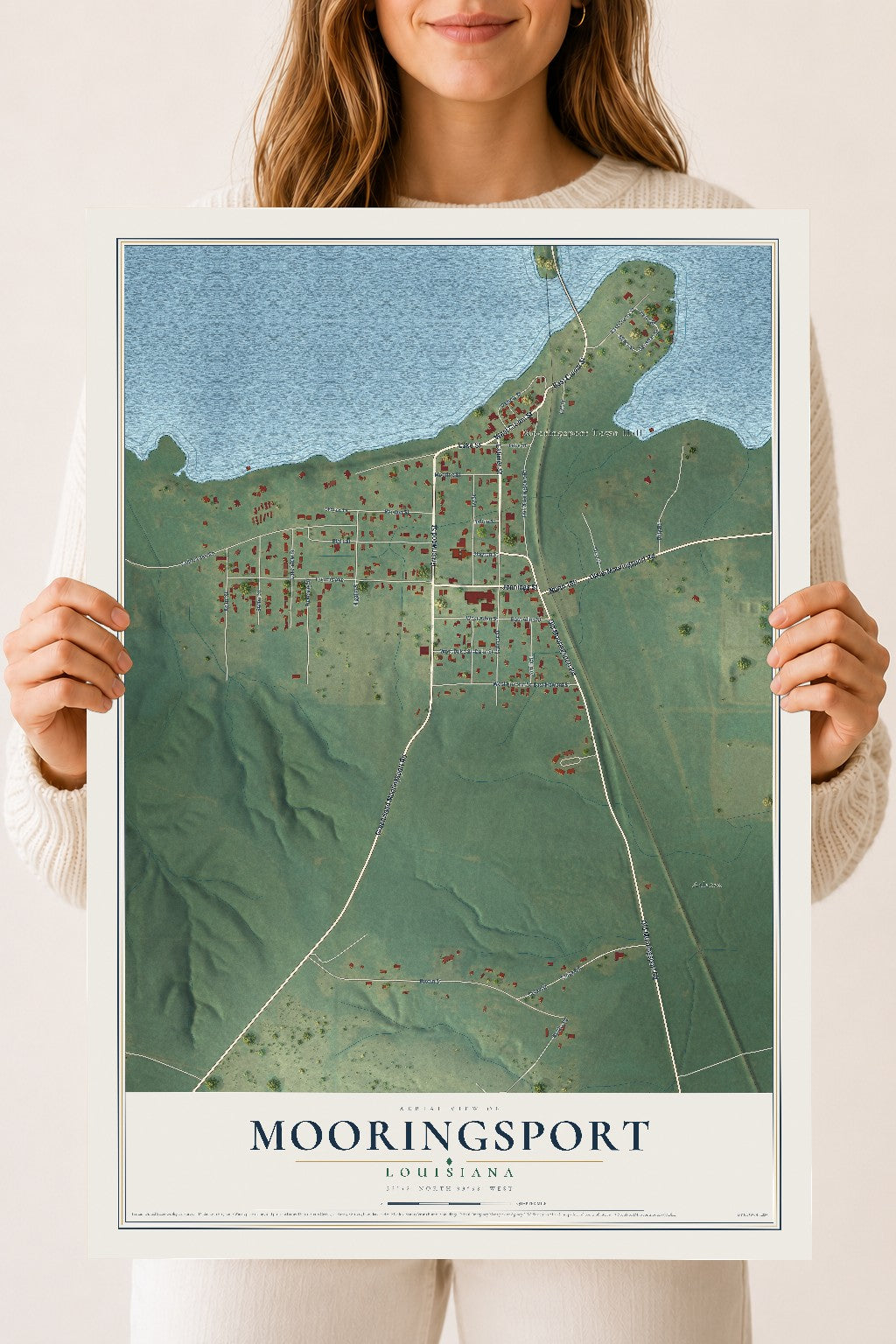 Map of Mooringsport, Louisiana, 18 x 24 inch unframed archival matte print