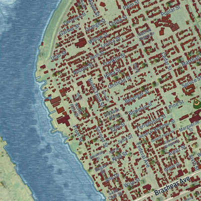 Close-up of the map of Morgan City, Louisiana print showing street and building detail