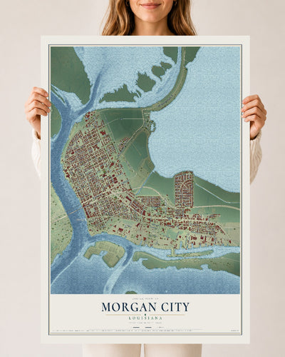 Map of Morgan City, Louisiana, 24 x 36 inch unframed archival matte print