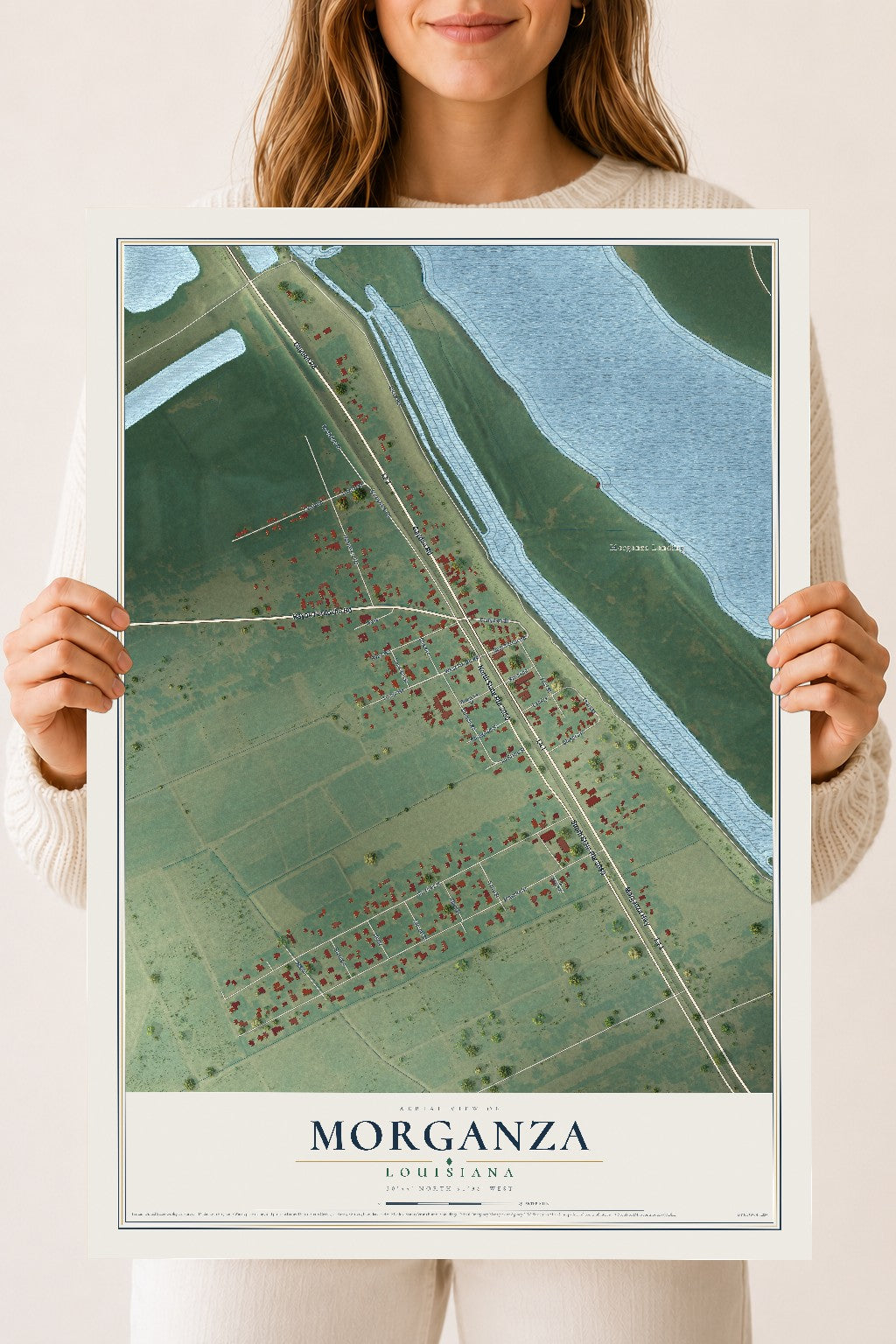 Map of Morganza, Louisiana, 18 x 24 inch unframed archival matte print