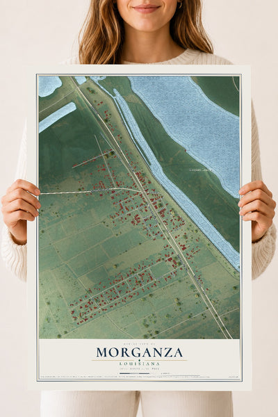Map of Morganza, Louisiana, 18 x 24 inch unframed archival matte print