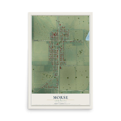 Map of Morse, Louisiana, 12 x 18 inch unframed archival matte print