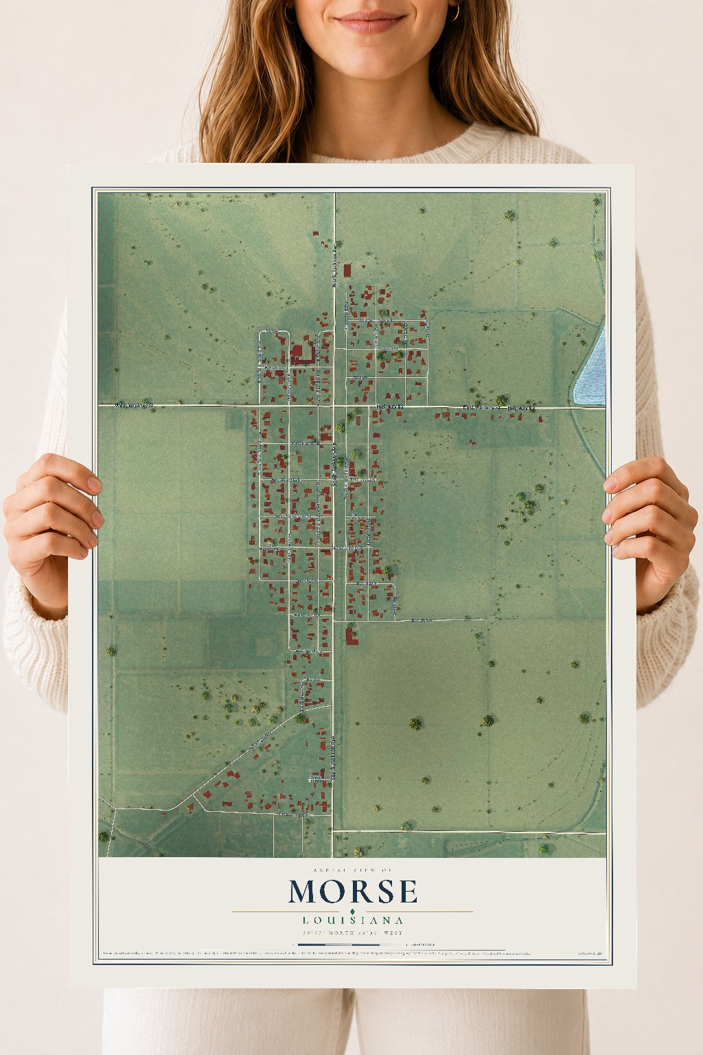 Map of Morse, Louisiana, 18 x 24 inch unframed archival matte print