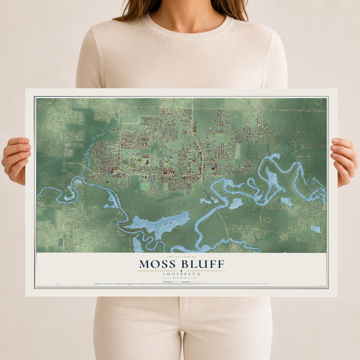 Map of Moss Bluff, Louisiana, 12 x 18 inch unframed archival matte print