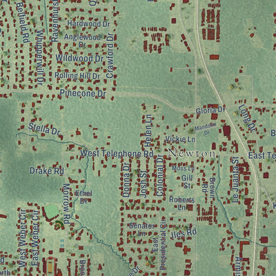 Second close-up of the map of Moss Bluff, Louisiana print showing more streets and buildings