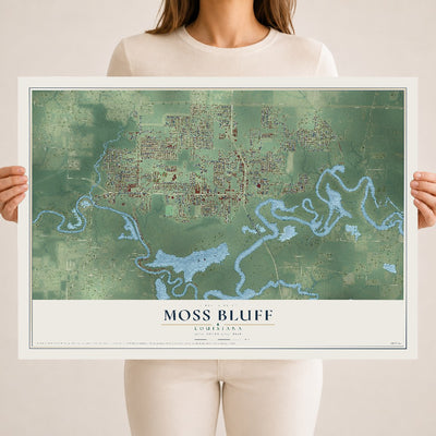 Map of Moss Bluff, Louisiana, 18 x 24 inch unframed archival matte print