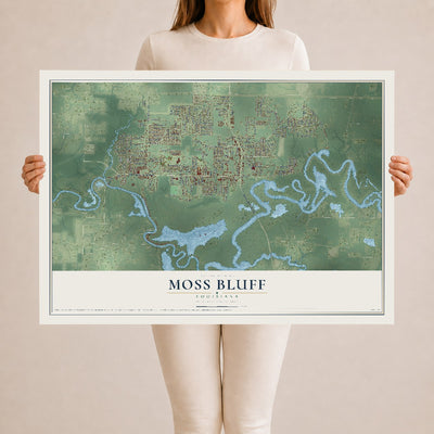 Map of Moss Bluff, Louisiana, 24 x 36 inch unframed archival matte print