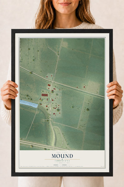 Map of Mound, Louisiana, 18 x 24 inch print in a black wood frame