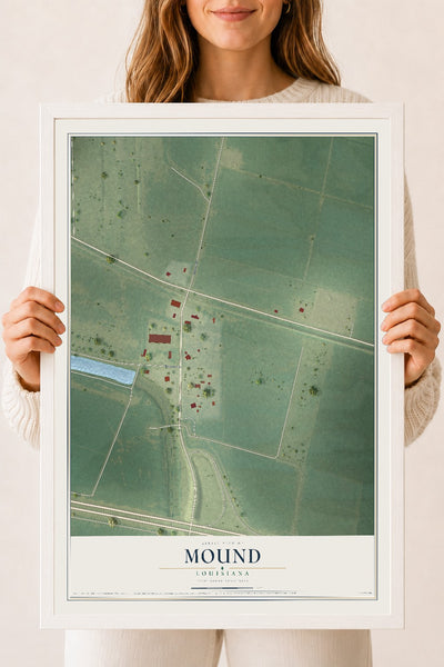 Map of Mound, Louisiana, 18 x 24 inch print in a white wood frame