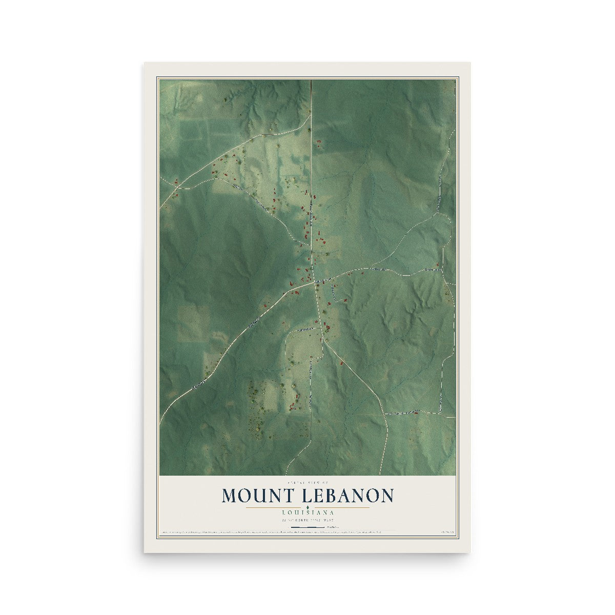 Map of Mount Lebanon, Louisiana, 12 x 18 inch unframed archival matte print