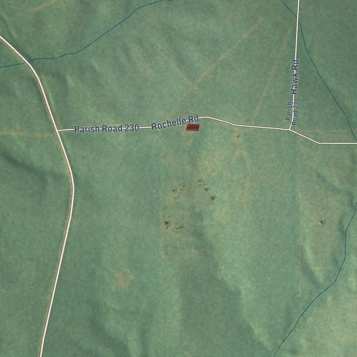 Second close-up of the map of Mount Lebanon, Louisiana print showing more streets and buildings