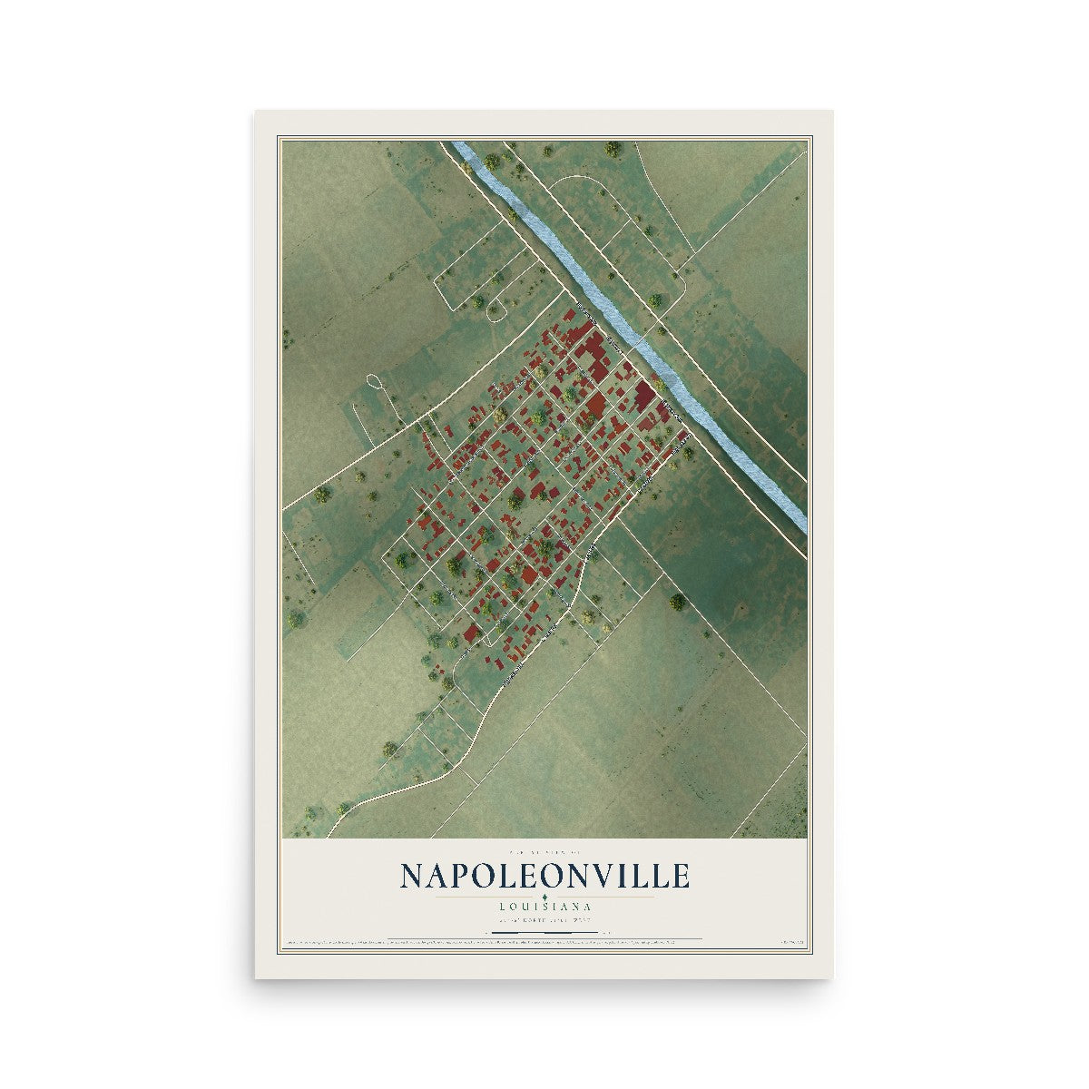 Map of Napoleonville, Louisiana, 12 x 18 inch unframed archival matte print
