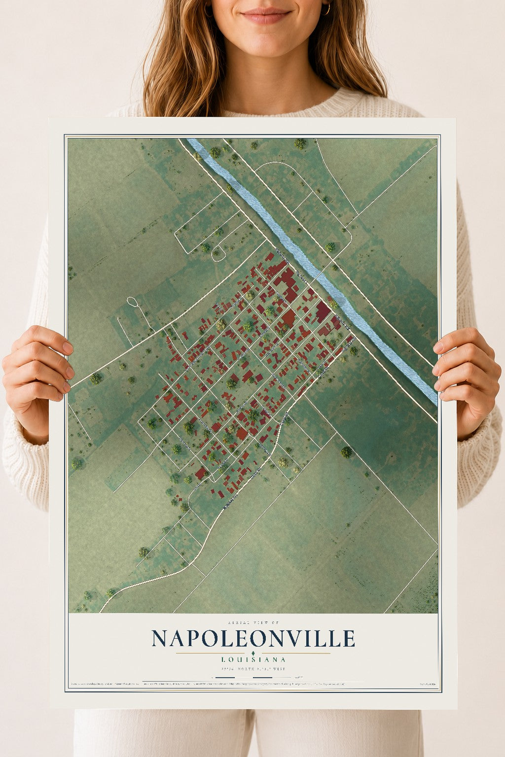 Map of Napoleonville, Louisiana, 18 x 24 inch unframed archival matte print