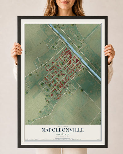 Map of Napoleonville, Louisiana, 24 x 36 inch print in a black wood frame
