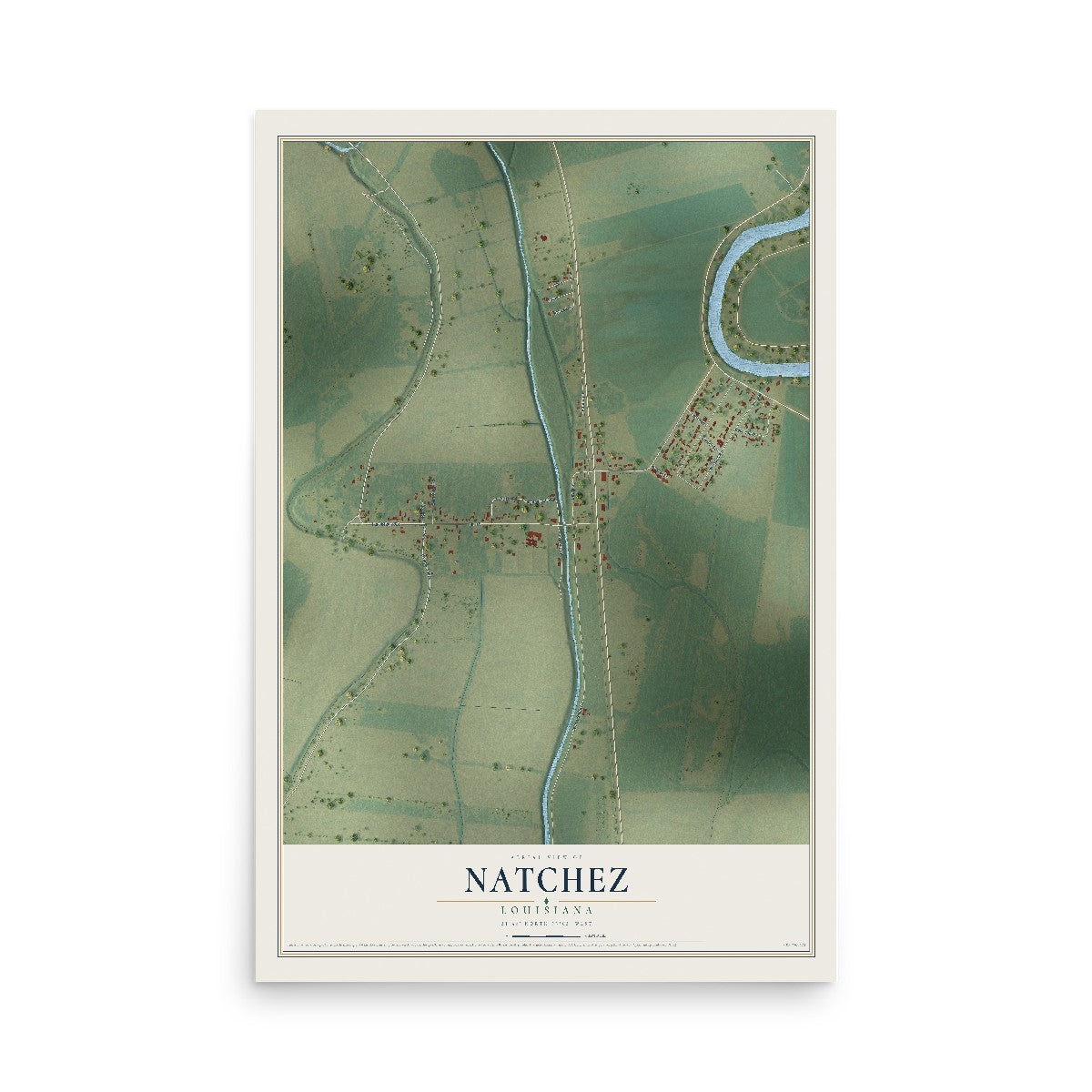 Map of Natchez, Louisiana, 12 x 18 inch unframed archival matte print
