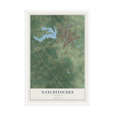 Map of Natchitoches, Louisiana, 12 x 18 inch print in a white wood frame