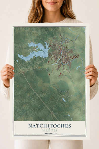 Map of Natchitoches, Louisiana, 18 x 24 inch unframed archival matte print
