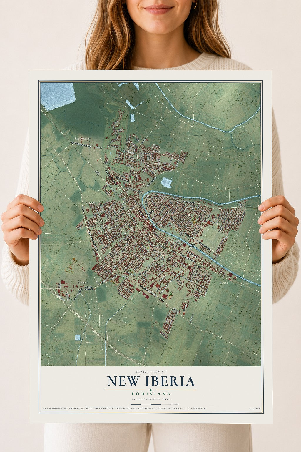 Map of New Iberia, Louisiana, 18 x 24 inch unframed archival matte print