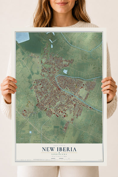 Map of New Iberia, Louisiana, 18 x 24 inch unframed archival matte print