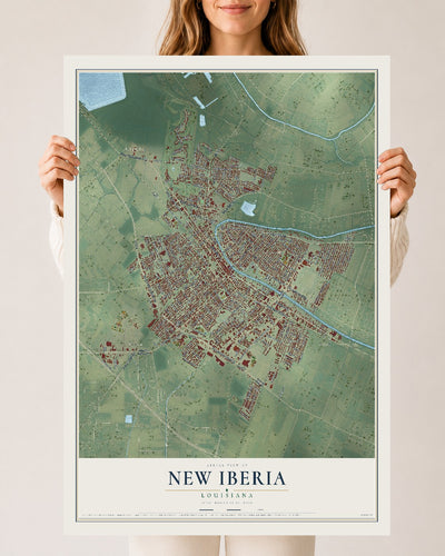 Map of New Iberia, Louisiana, 24 x 36 inch unframed archival matte print