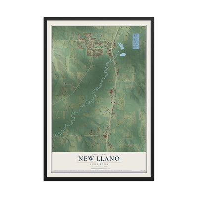 Map of New Llano, Louisiana, 12 x 18 inch print in a black wood frame