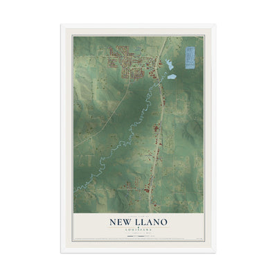 Map of New Llano, Louisiana, 12 x 18 inch print in a white wood frame