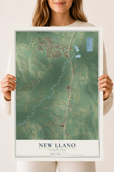 Map of New Llano, Louisiana, 18 x 24 inch unframed archival matte print