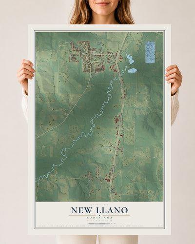 Map of New Llano, Louisiana, 24 x 36 inch unframed archival matte print