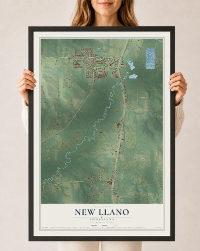 Map of New Llano, Louisiana, 24 x 36 inch print in a black wood frame