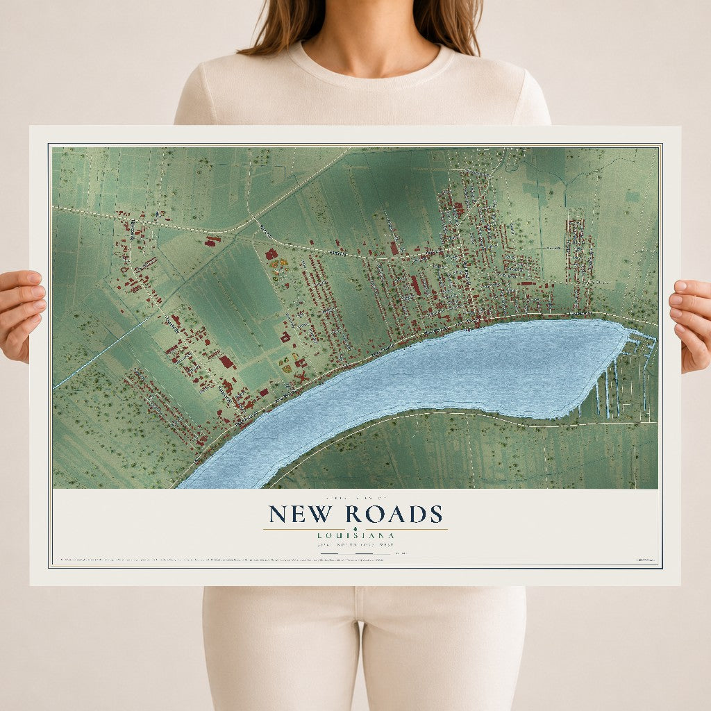 Map of New Roads, Louisiana, 18 x 24 inch unframed archival matte print