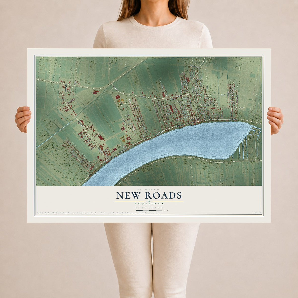 Map of New Roads, Louisiana, 24 x 36 inch unframed archival matte print
