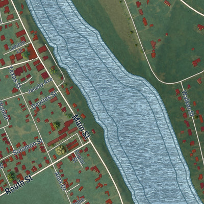 Close-up of the map of Newellton, Louisiana print showing street and building detail
