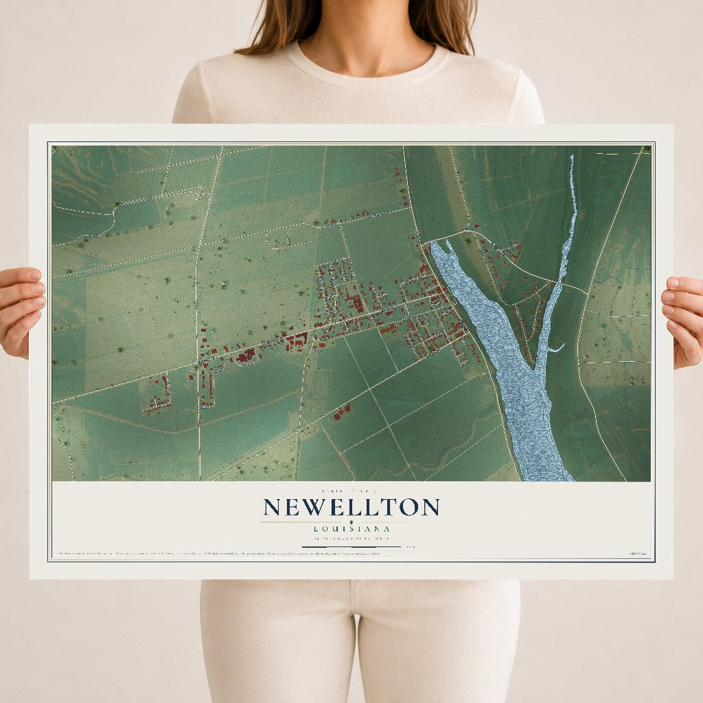 Map of Newellton, Louisiana, 18 x 24 inch unframed archival matte print