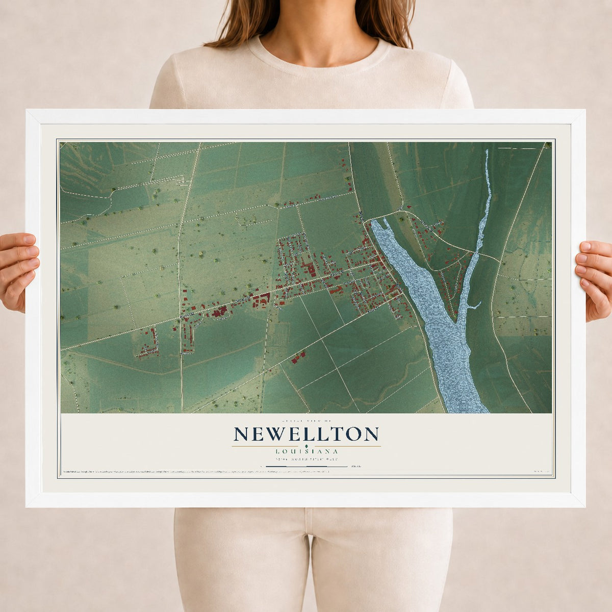 Map of Newellton, Louisiana, 18 x 24 inch print in a white wood frame