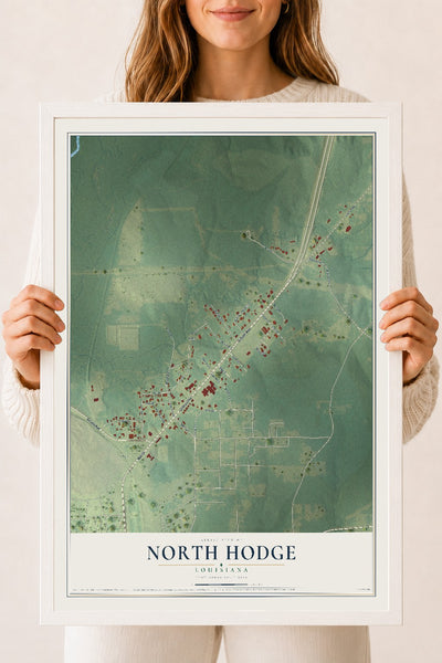 Map of North Hodge, Louisiana, 18 x 24 inch print in a white wood frame